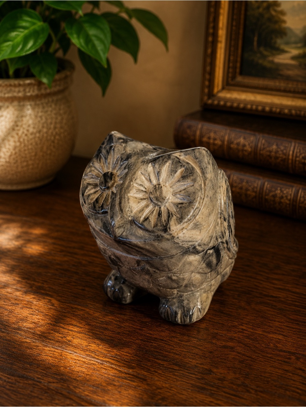 Signed Canadian Hand Carved Stone Owl Sculpture • Vintage Soapstone Owl Figurine
